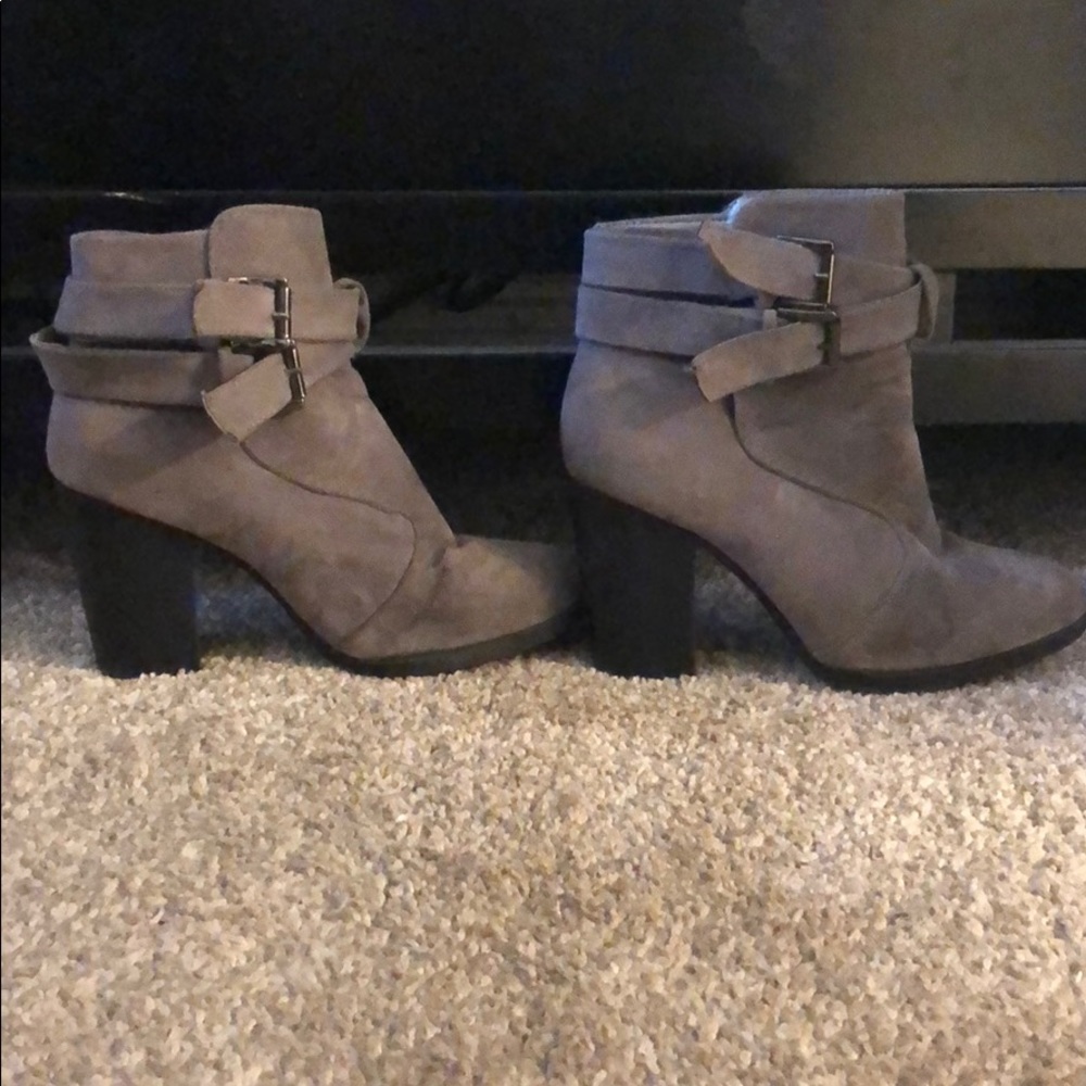 Grey buckle booties